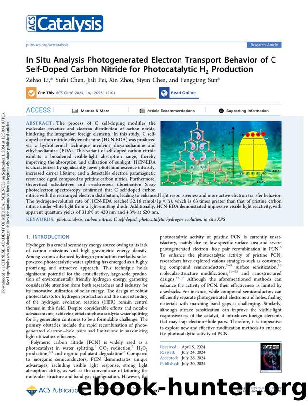 In Situ Analysis Photogenerated Electron Transport Behavior of C Self-Doped Carbon Nitride for Photocatalytic H2 Production by Zehao Li Yufei Chen Jiali Pei Xin Zhou Siyun Chen & Fengqiang Sun