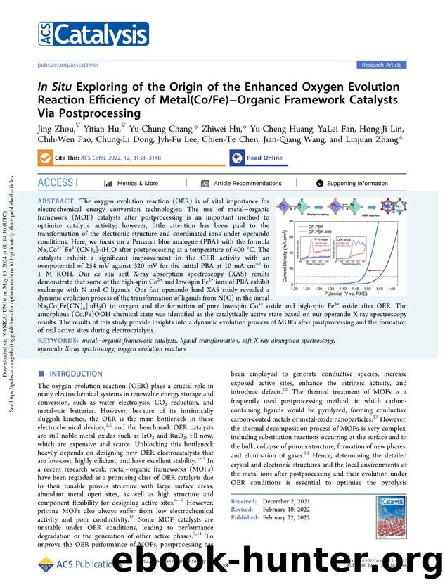 In Situ Exploring of the Origin of the Enhanced Oxygen Evolution Reaction Efficiency of Metal(CoFe)âOrganic Framework Catalysts Via Postprocessing by unknow