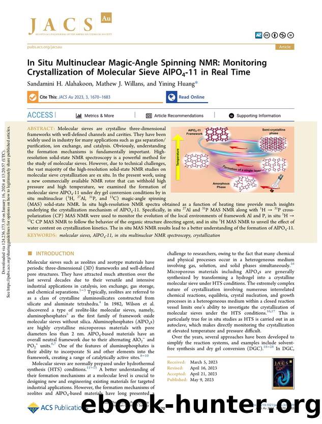 In Situ Multinuclear Magic-Angle Spinning NMR: Monitoring Crystallization of Molecular Sieve AlPO4-11 in Real Time by Sandamini H. Alahakoon Mathew J. Willans & Yining Huang
