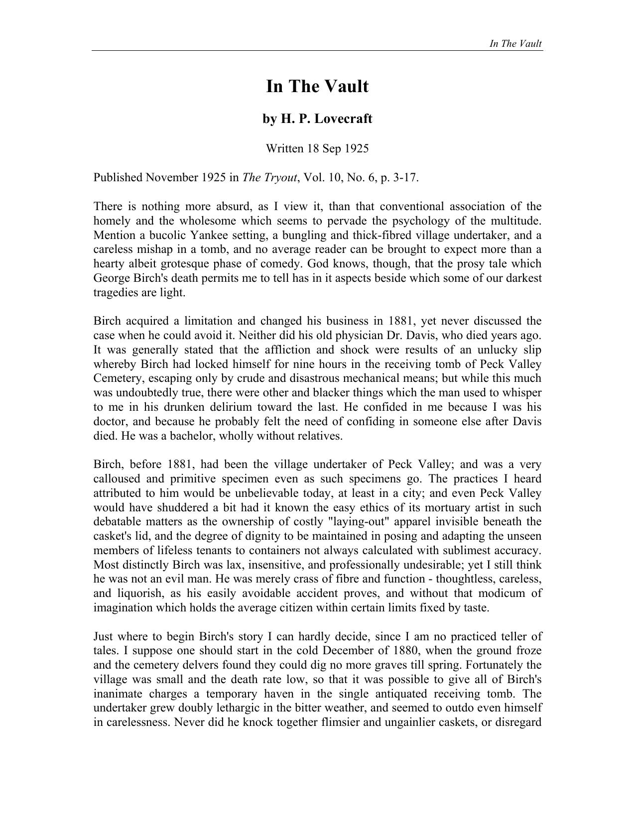 In The Vault by H. P. Lovecraft