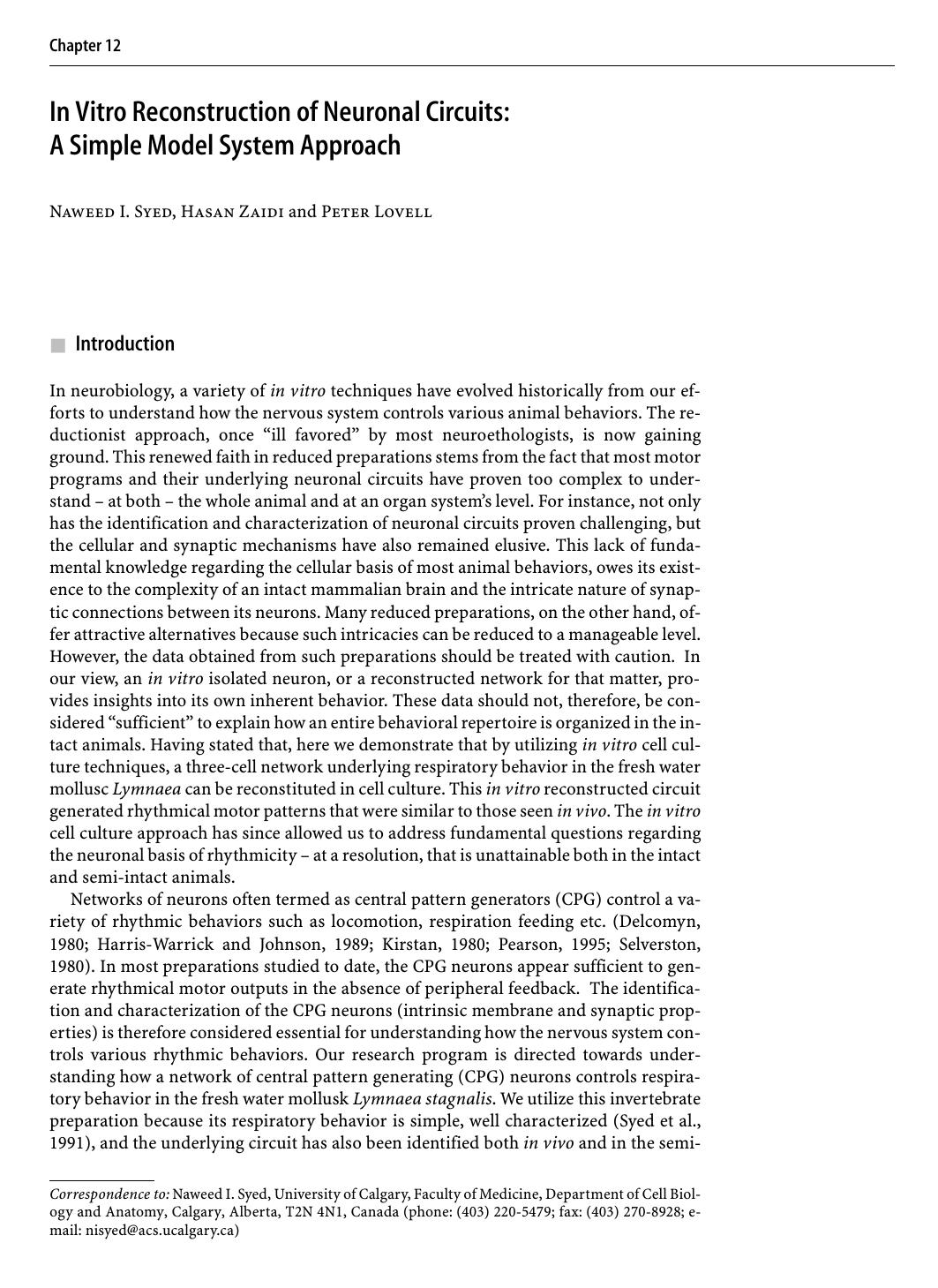 In Vitro Reconstruction of Neuronal Circuits: by Naweed I. Syed Hasan Zaidi & Peter Lovell