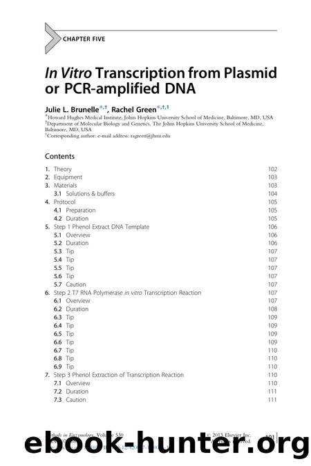 In Vitro Transcription from Plasmid or PCR-amplified DNA by Julie L. Brunelle & Rachel Green