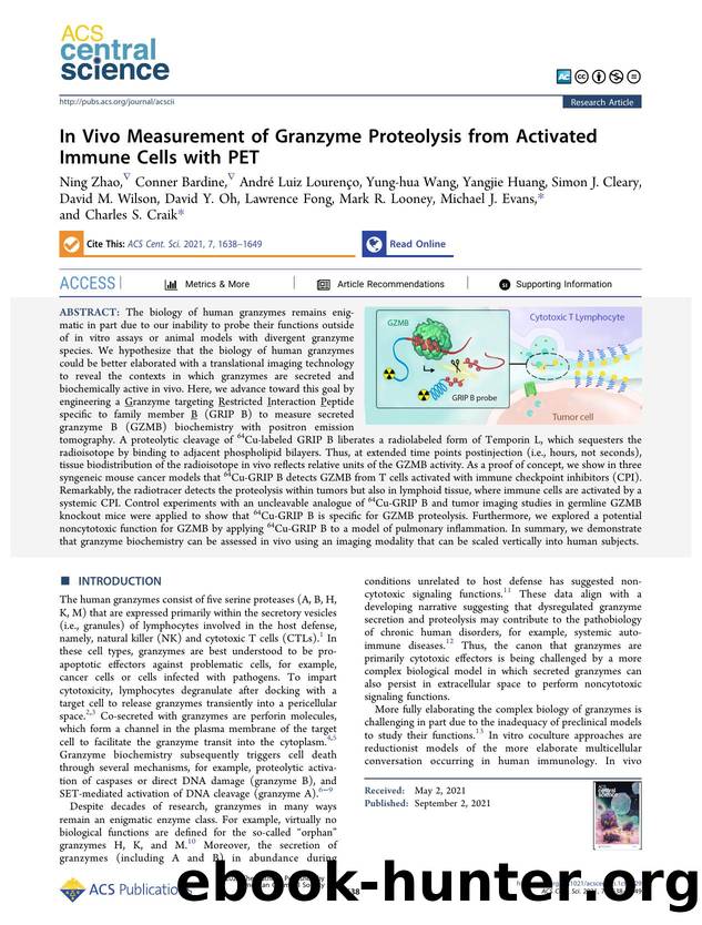 In Vivo Measurement of Granzyme Proteolysis from Activated Immune Cells with PET by unknow