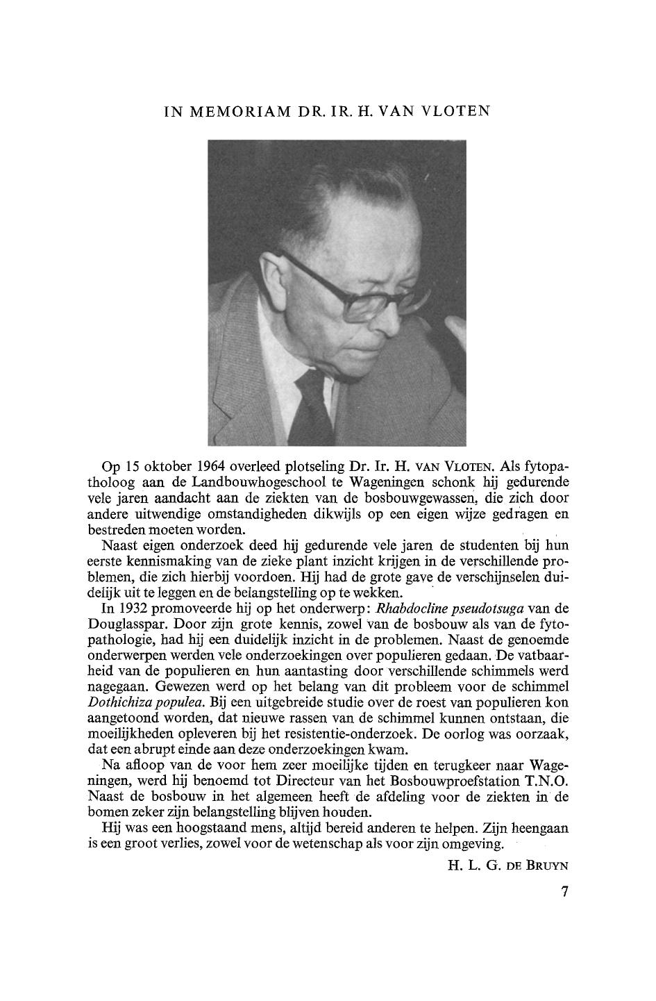In memoriam Dr. Ir. H. Van Vloten by Unknown
