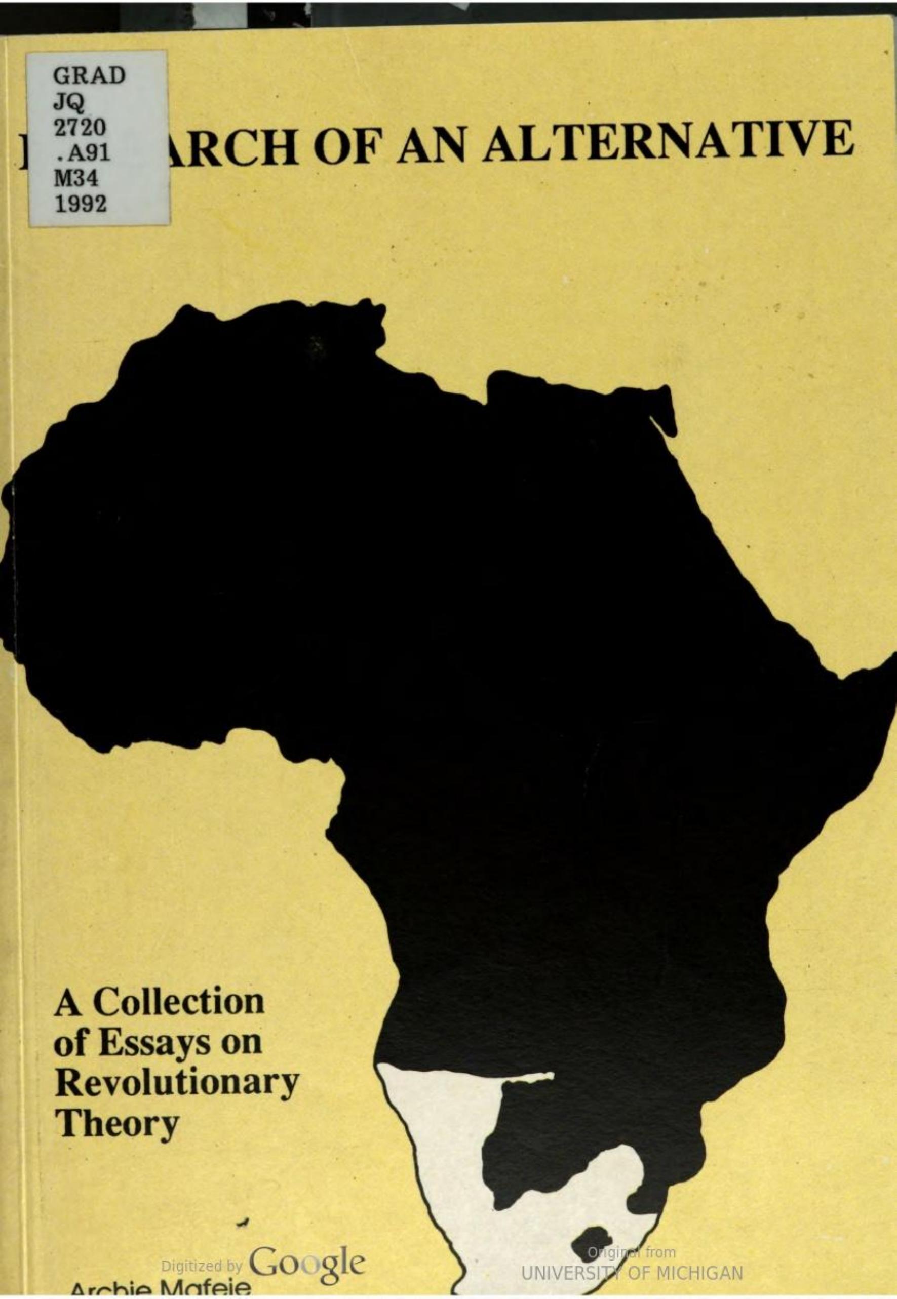 In search of an alternative : a collection of essays on revolutionary theory and politics by Archie Mafeje