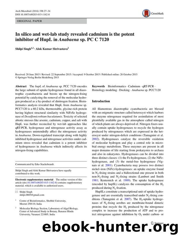 In silico and wet-lab study revealed cadmium is the potent inhibitor of HupL in Anabaena sp. PC C 7120 by Shilpi Singh & Alok Kumar Shrivastava