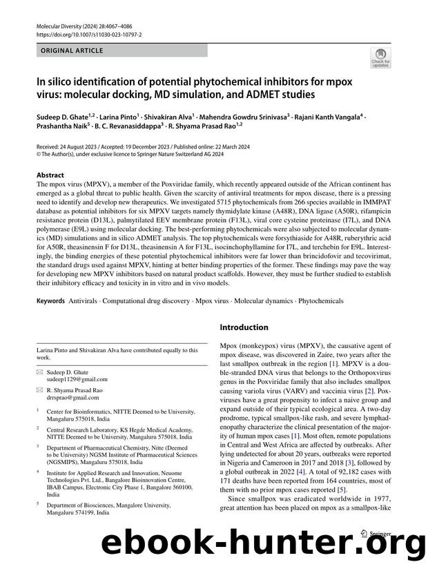 In silico identification of potential phytochemical inhibitors for mpox virus: molecular docking, MD simulation, and ADMET studies by unknow