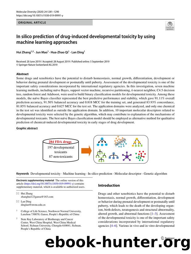 In silico prediction of drug-induced developmental toxicity by using machine learning approaches by Hui Zhang & Jun Mao & Hua-Zhao Qi & Lan Ding