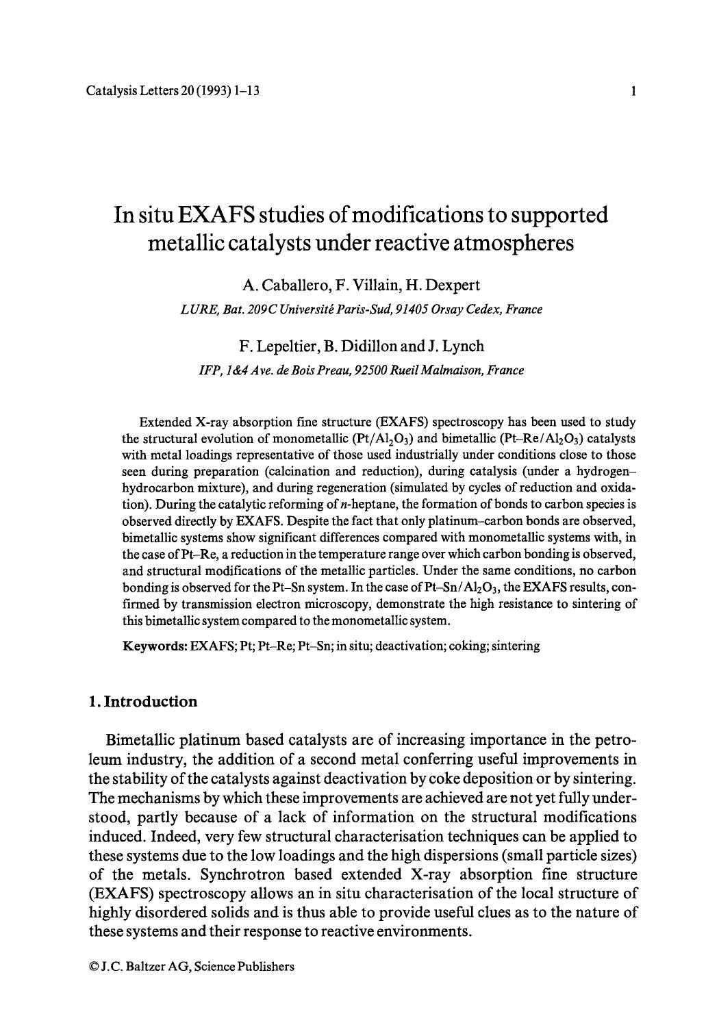 In situ EXAFS studies of modifications to supported metallic catalysts under reactive atmospheres by Unknown
