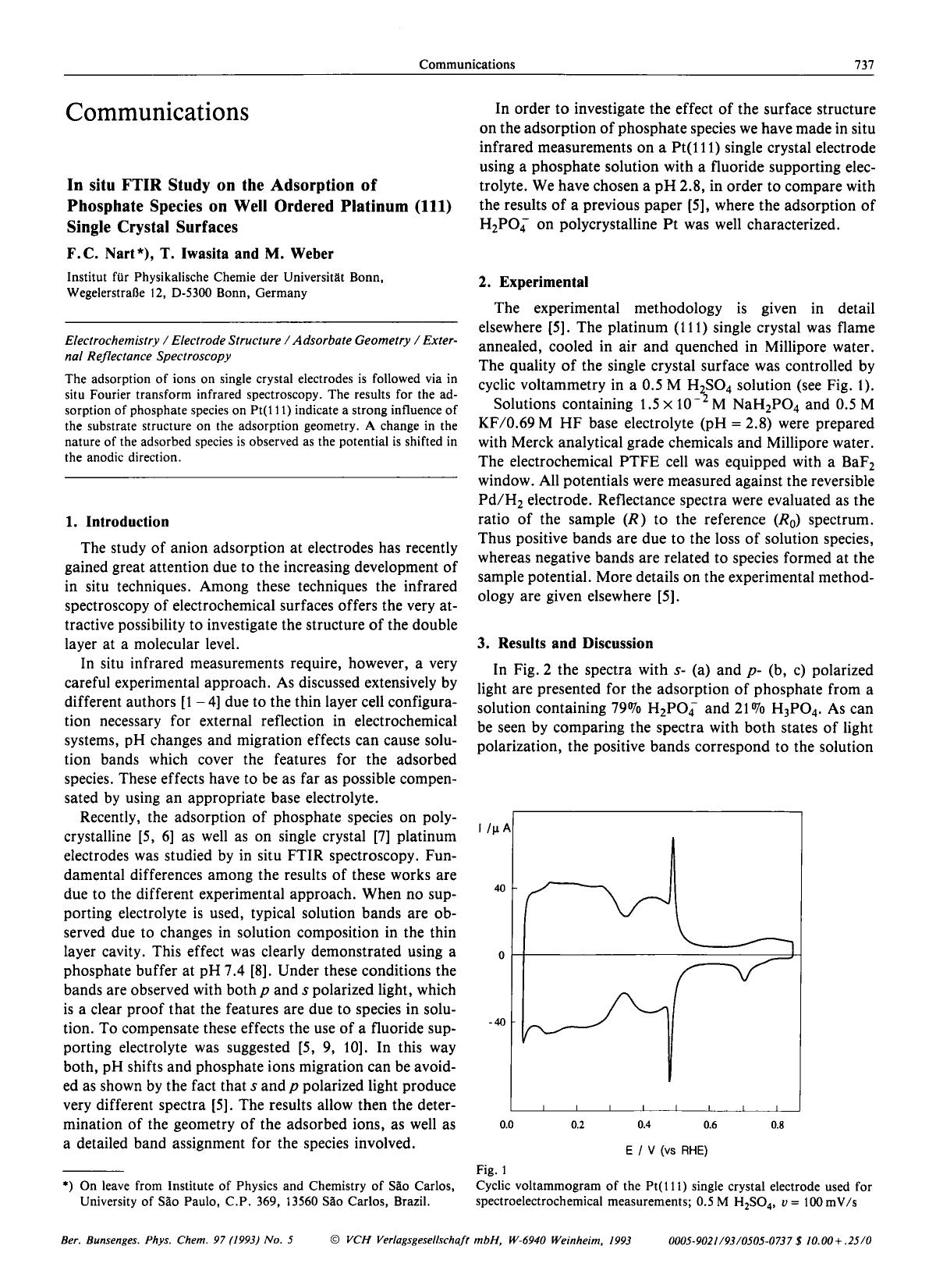 In situ FTIR Study on the Adsorption of Phosphate Species on Well Ordered Platinum (111) Single Crystal Surfaces by Unknown
