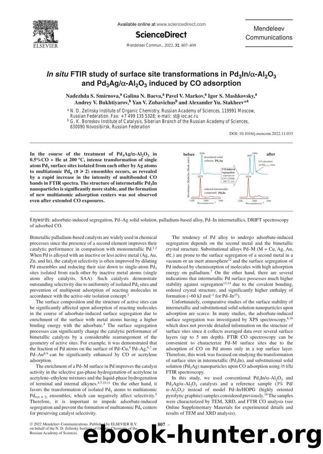 In situ FTIR study of surface site transformations in Pd3InÎ±-Al2O3 and Pd3AgÎ±-Al2O3 induced by CO adsorption by unknow