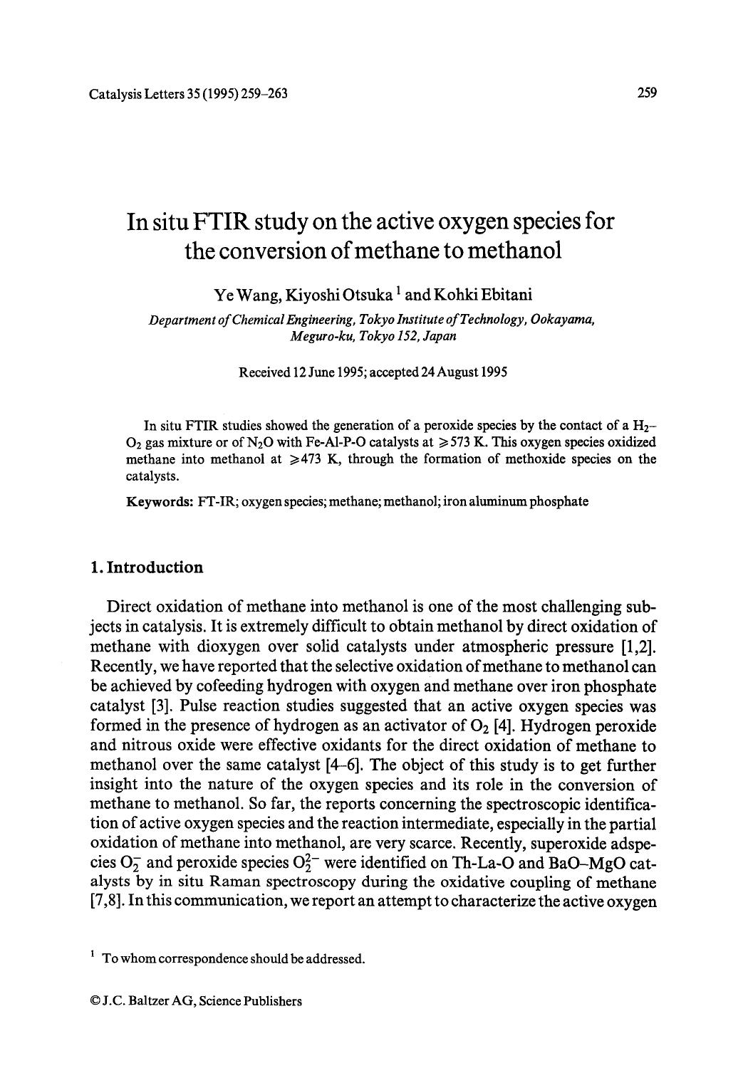In situ FTIR study on the active oxygen species for the conversion of methane to methanol by Unknown