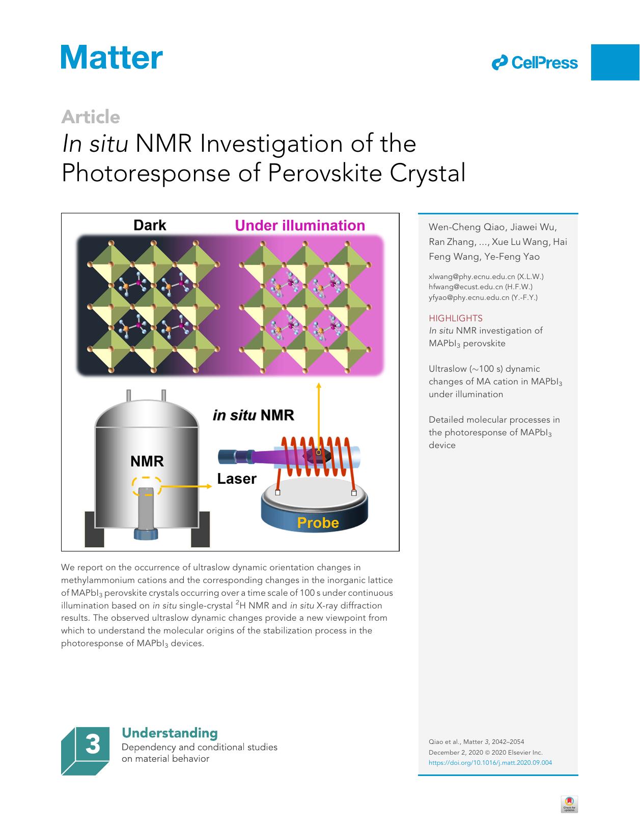 In situ NMR Investigation of the Photoresponse of Perovskite Crystal by Wen-Cheng Qiao