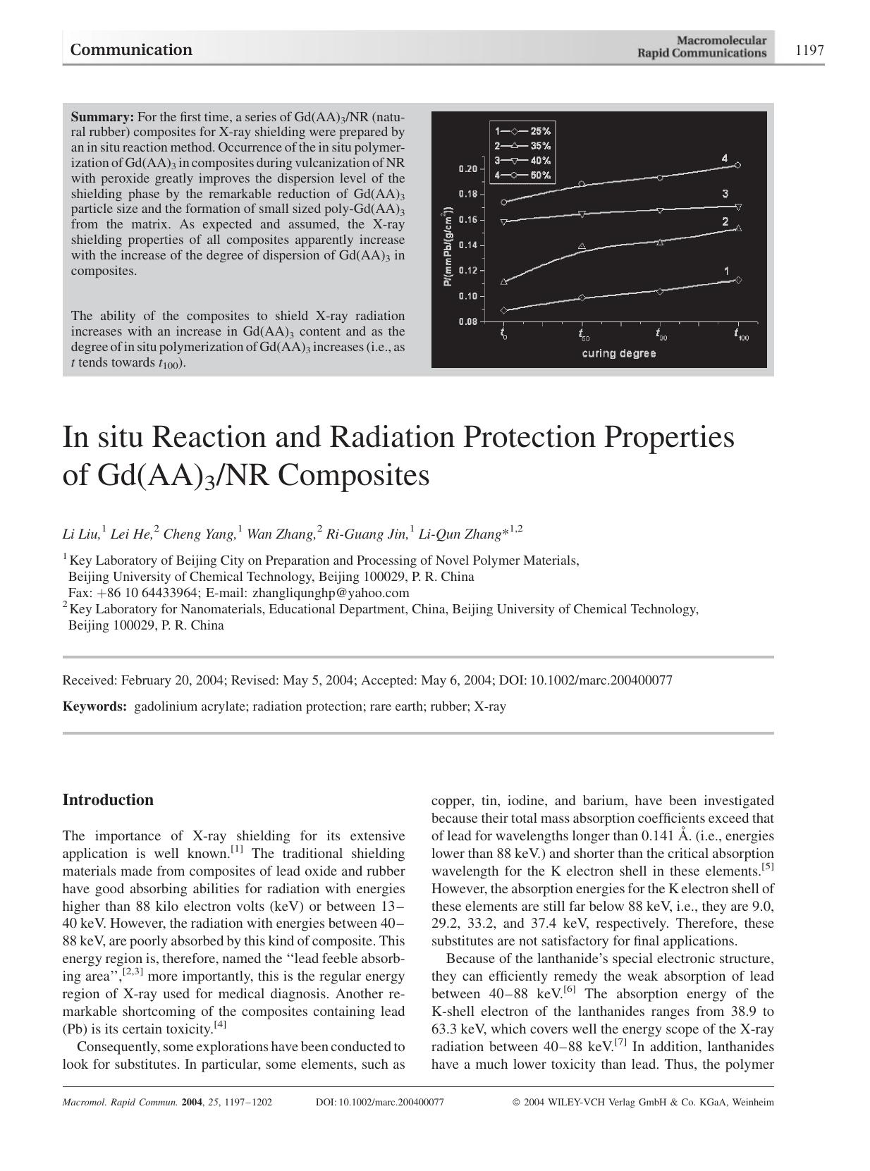 In situ Reaction and Radiation Protection Properties of Gd(AA)3NR Composites by Unknown