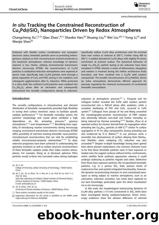 In situ Tracking the Constrained Reconstruction of Cu3Pd@SiO2 Nanoparticles Driven by Redox Atmospheres by Unknown