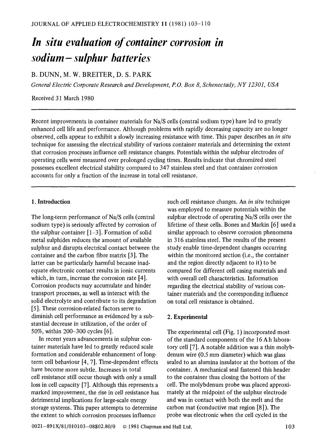 In situ evaluation of container corrosion in sodium — sulphur batteries by Unknown