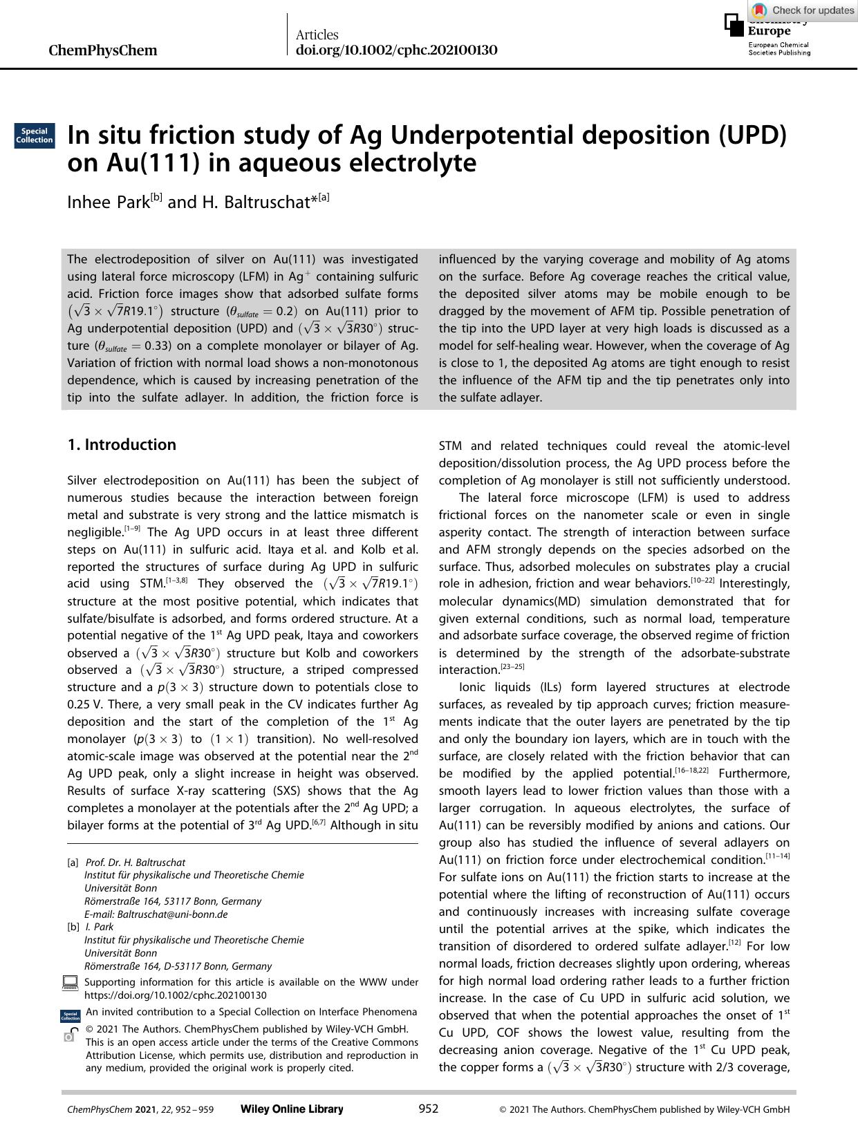 In situ friction study of Ag Underpotential deposition (UPD) on Au(111) in aqueous electrolyte by Unknown