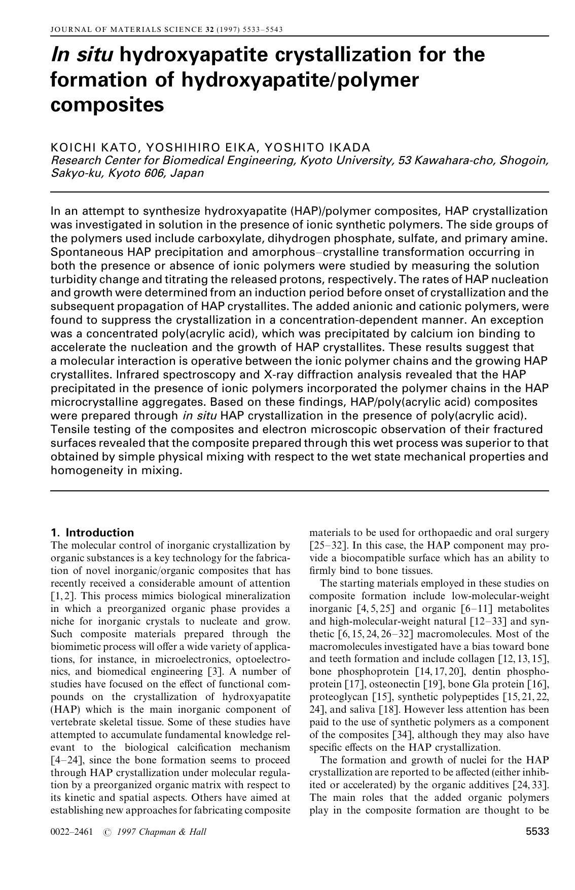 In situ hydroxyapatite crystallization for the formation of hydroxyapatitepolymer composites by Unknown