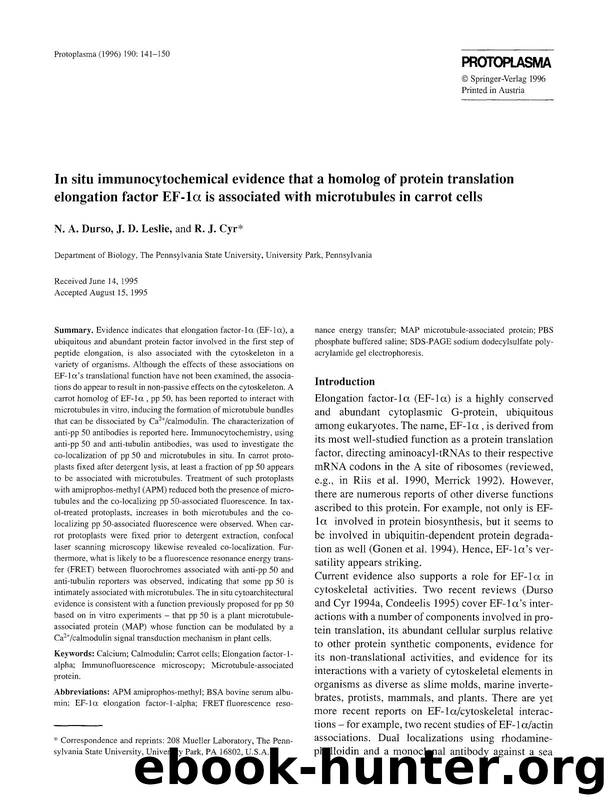 In situ immunocytochemical evidence that a homolog of protein translation elongation factor EF-1&#x03B1; is associated with microtubules in carrot cells by Unknown