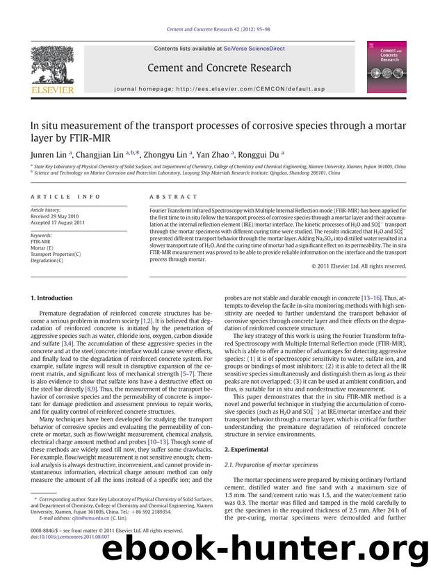 In situ measurement of the transport processes of corrosive species through a mortar layer by FTIR-MIR by Junren Lin & Changjian Lin & Zhongyu Lin & Yan Zhao & Ronggui Du