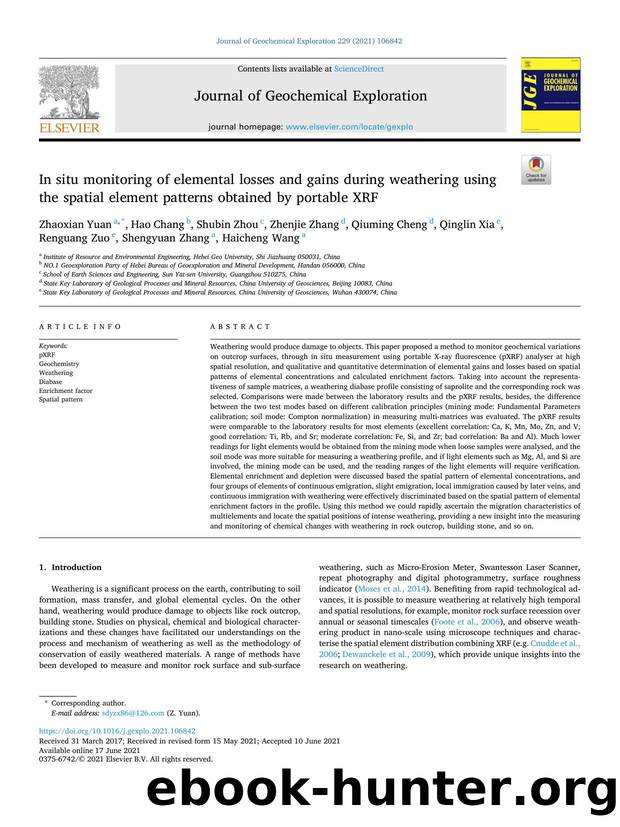In situ monitoring of elemental losses and gains during weathering using the spatial element patterns obtained by portable XRF by Zhaoxian Yuan