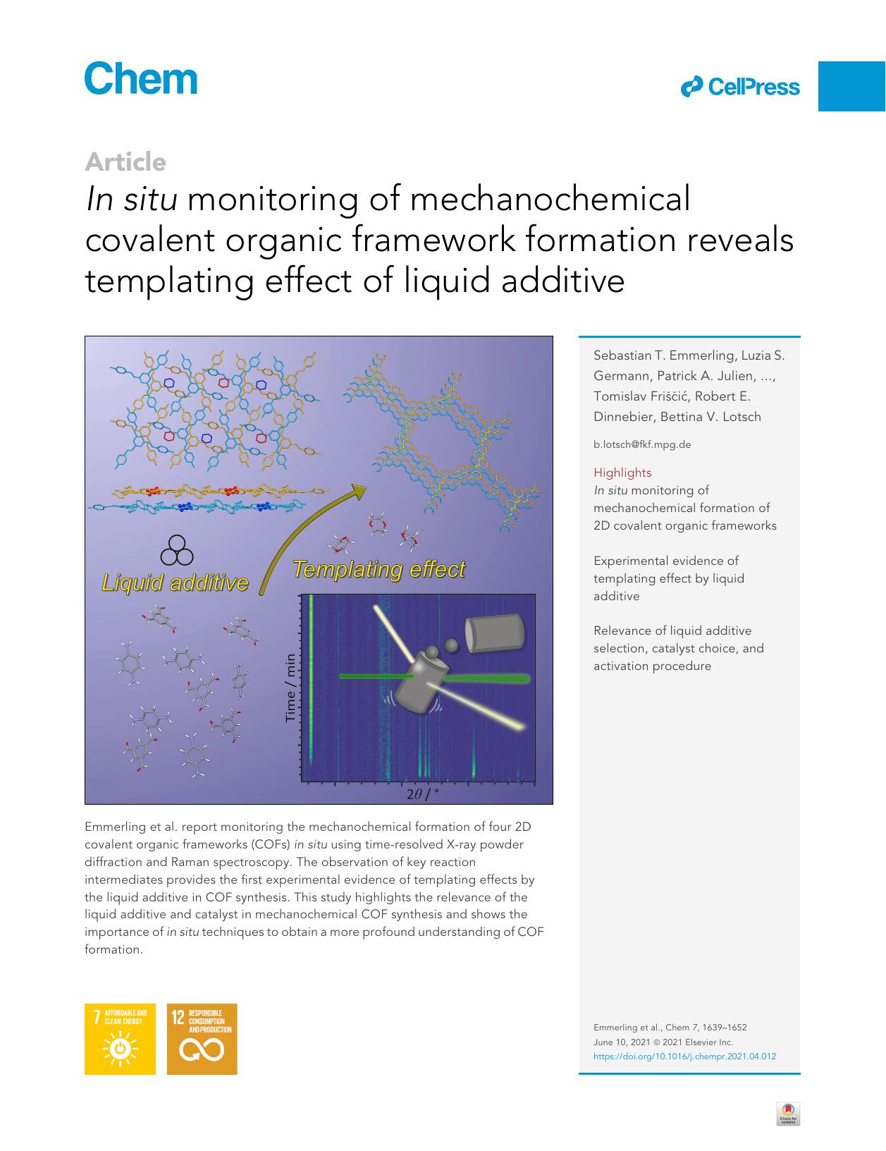 In situ monitoring of mechanochemical covalent organic framework formation reveals templating effect of liquid additive by unknow
