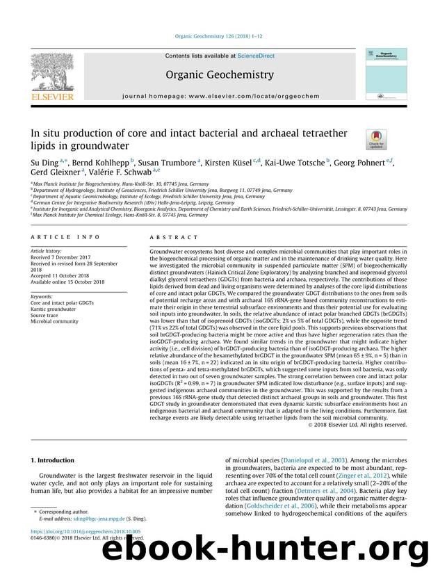 In situ production of core and intact bacterial and archaeal tetraether lipids in groundwater by unknow
