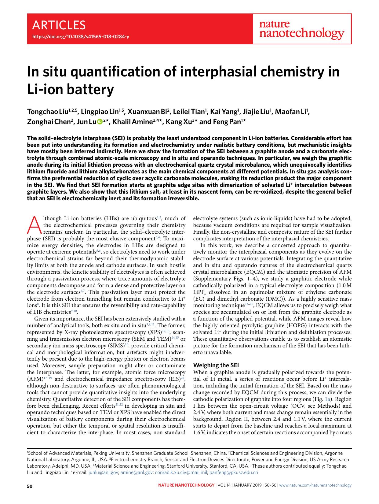 In situ quantification of interphasial chemistry in Li-ion battery by unknow