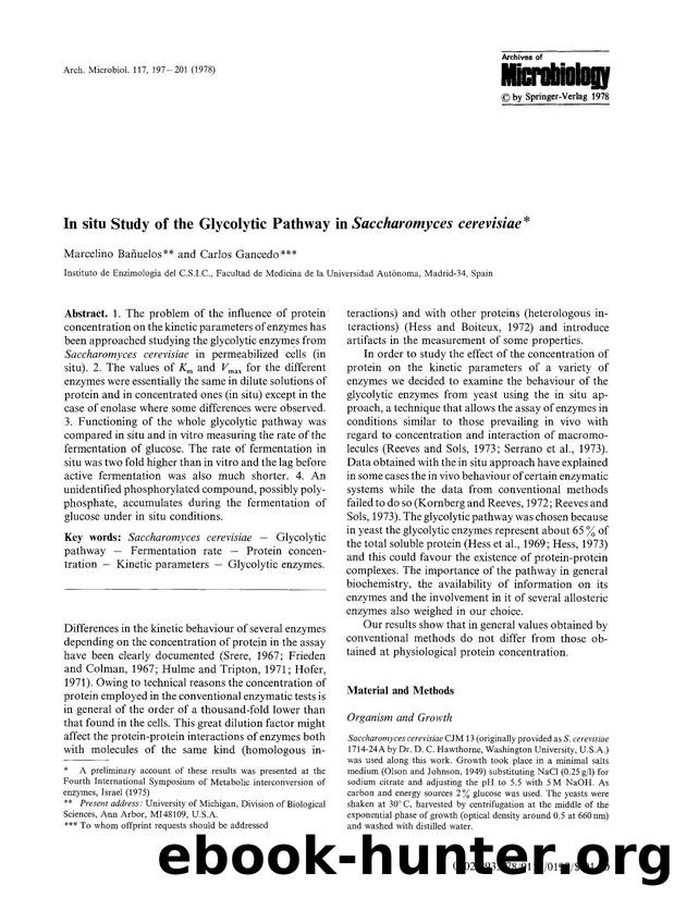 In situ study of the glycolytic pathway in <Emphasis Type="Italic">Saccharomyces cerevisiae<Emphasis> by Unknown