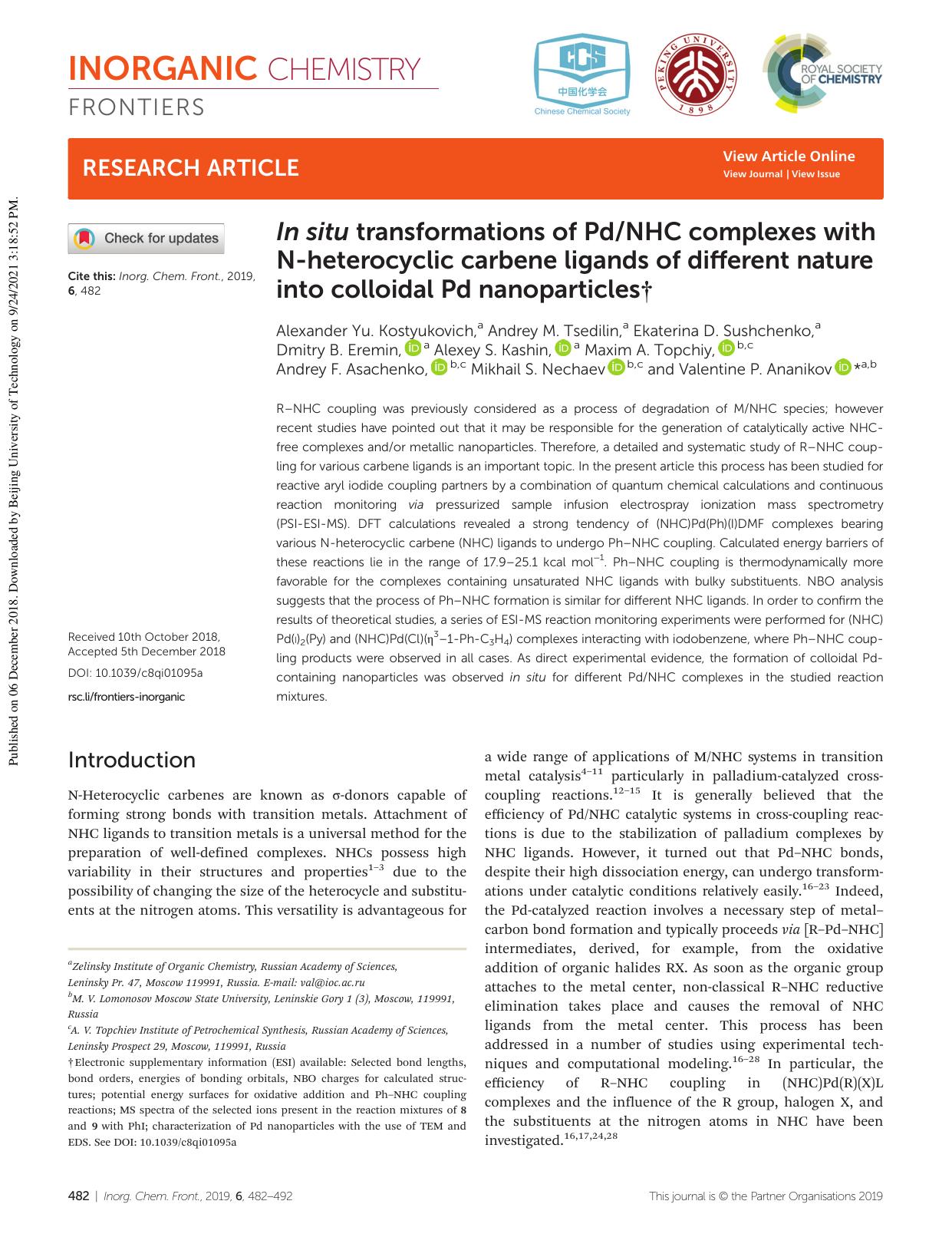 In situ transformations of PdNHC complexes with N-heterocyclic carbene ligands of different nature into colloidal Pd nanoparticles by unknow