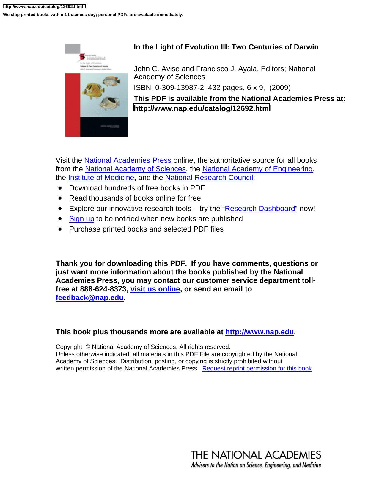 In the Light of Evolution III: Two Centuries of Darwin (Sackler Colloquium) by National Academy of Sciences