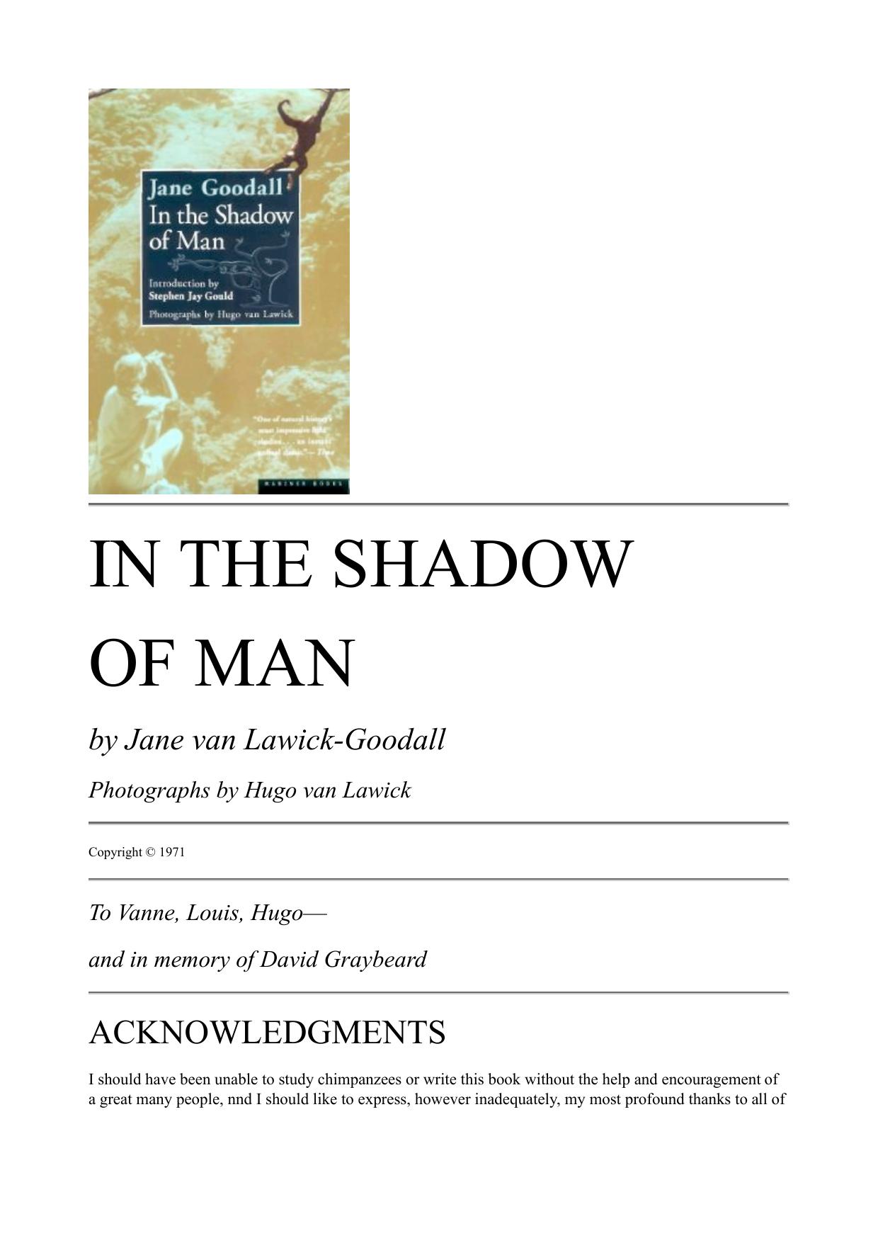 In the Shadow of Man by Jane Goodall