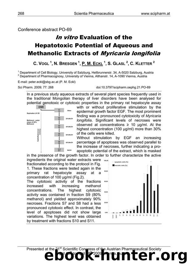 In vitro Evaluation of the Hepatotoxic Potential of Aqueous and Methanolic Extracts of Myricaria longifolia by C. VOGL & N. BRESGEN & P. M. ECKL & S. GLASL & C. KLETTER