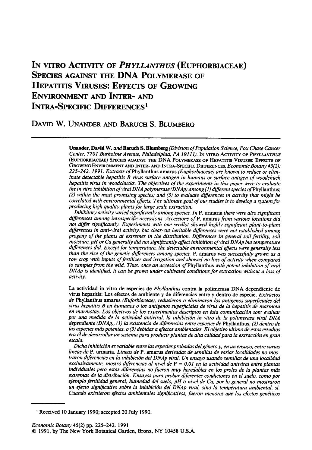 In vitro activity of phyllanthus (Euphorbiaceae) species against the DNA polymerase of hepatitis viruses: Effects of growing environment and inter- and intra-specific differences by Unknown