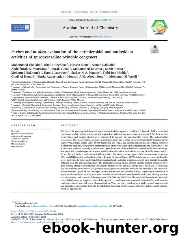 In vitro and in silico evaluation of the antimicrobial and antioxidant activities of spiropyrazoline oxindole congeners by unknow