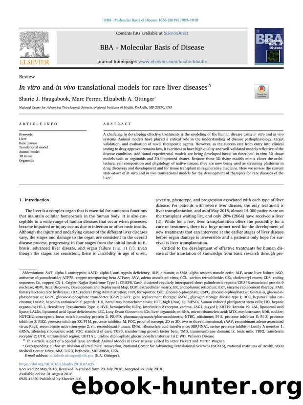In vitro and in vivo translational models for rare liver diseases by Sharie J. Haugabook & Marc Ferrer & Elizabeth A. Ottinger