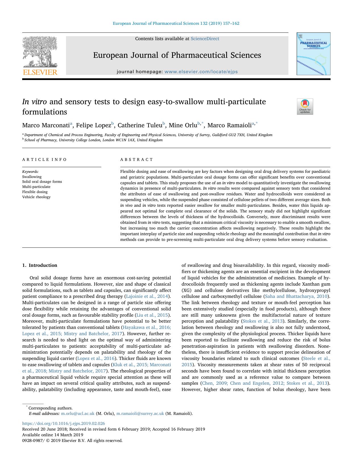 In vitro and sensory tests to design easy-to-swallow multi-particulate formulations by Marco Marconati & Felipe Lopez & Catherine Tuleu & Mine Orlu & Marco Ramaioli