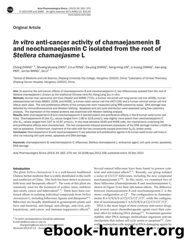In vitro anti-cancer activity of chamaejasmenin B and neochamaejasmin C isolated from the root of Stellera chamaejasme L by unknow