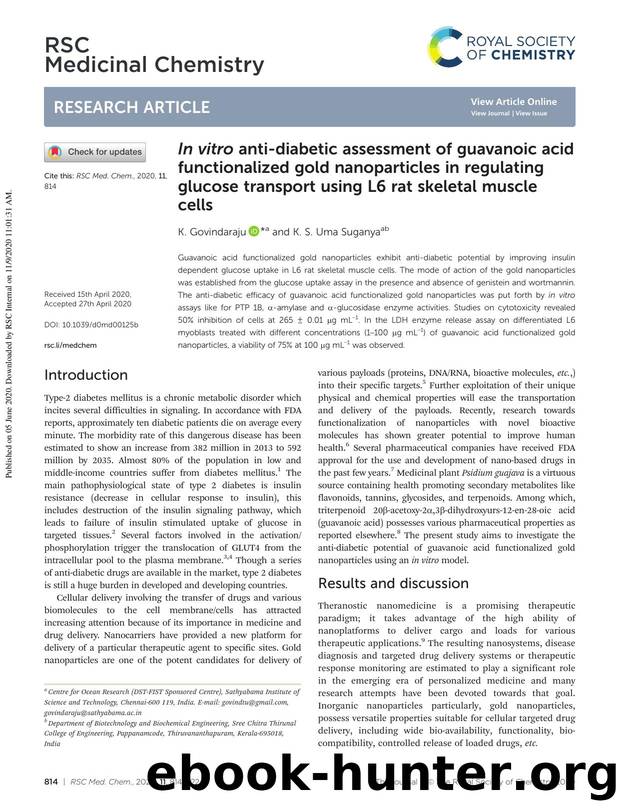 In vitro anti-diabetic assessment of guavanoic acid functionalized gold nanoparticles in regulating glucose transport using L6 rat skeletal muscle cells by K. Govindaraju & K. S. Uma Suganya