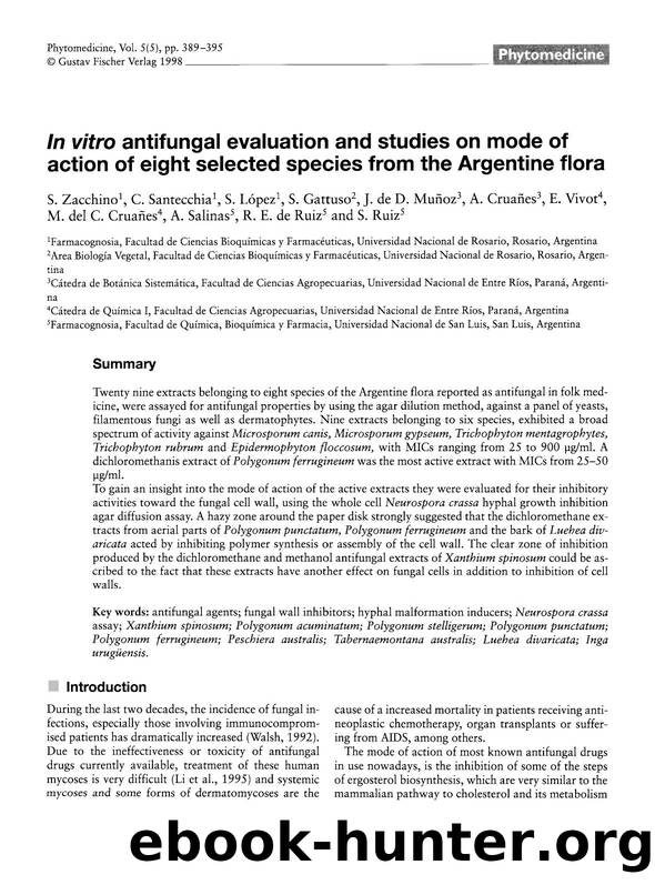In vitro antifungal evaluation and studies on mode of action of eight selected species from the Argentine flora by unknow