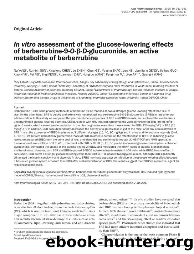 In vitro assessment of the glucose-lowering effects of berberrubine-9-O-Î²-D-glucuronide, an active metabolite of berberrubine by unknow