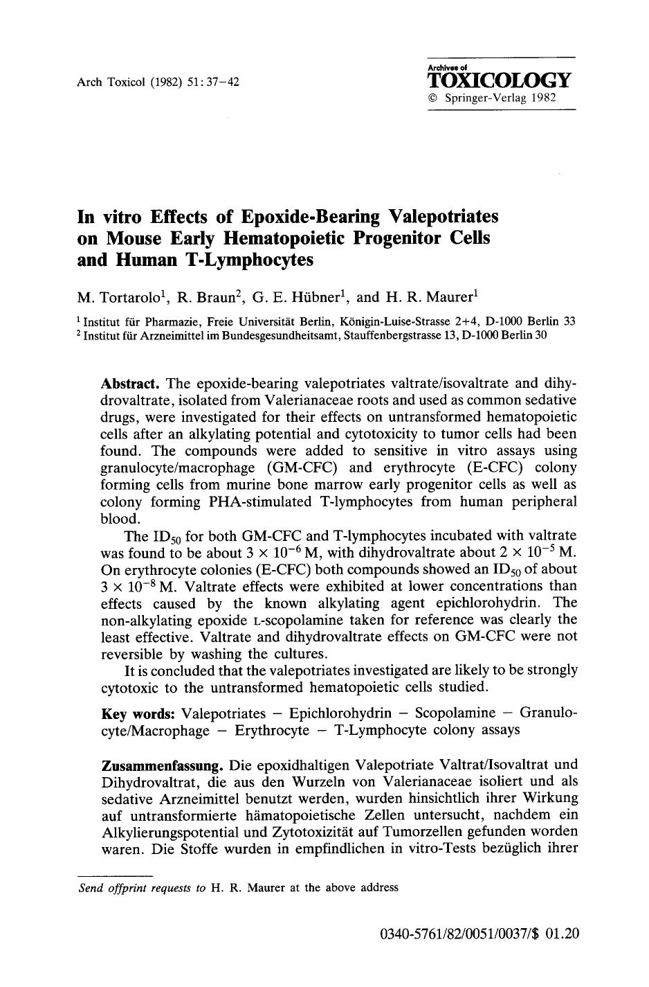 In vitro effects of epoxide-bearing alepotriates on mouse early hematopoietic progenitor cells and human T-lymphocytes by Unknown