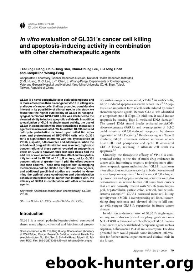 In vitro evaluation of GL331's cancer cell killing and apoptosis-inducing activity in combination with other chemotherapeutic agents by Unknown
