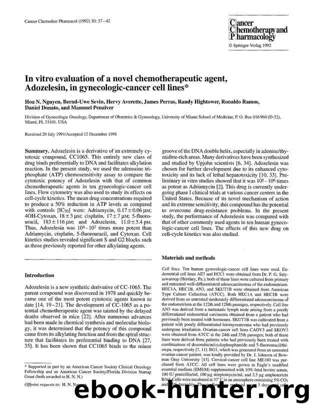 In vitro evaluation of a novel chemotherapeutic agent, adozelesin, in gynecologic-cancer cell lines by Unknown