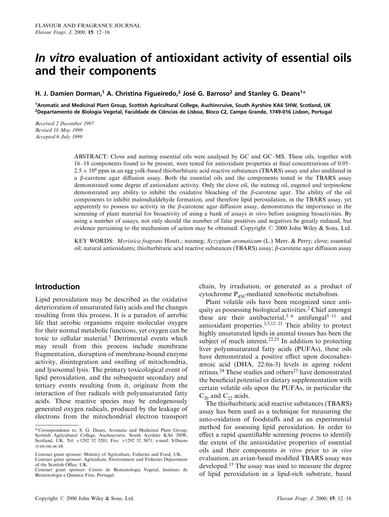 In vitro evaluation of antioxidant activity of essential oils and their components by Unknown
