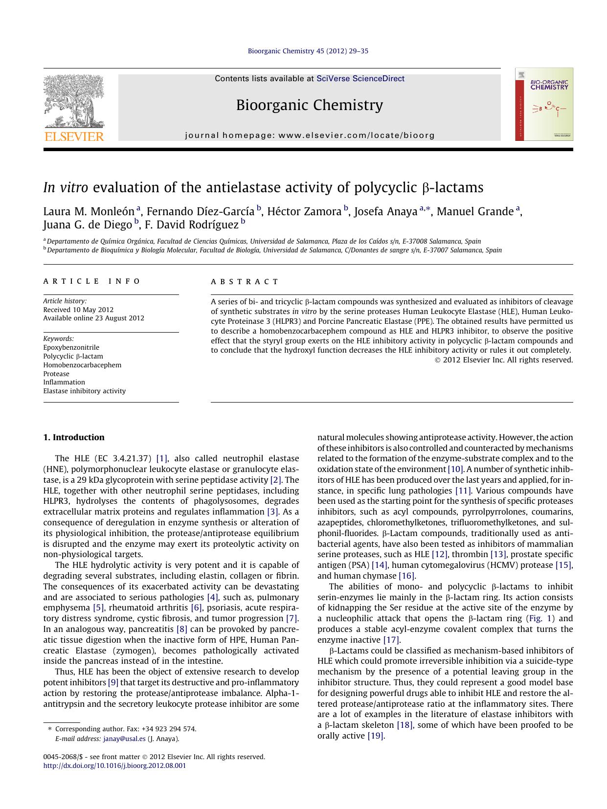 In vitro evaluation of the antielastase activity of polycyclic ÃÂ²-lactams by unknow