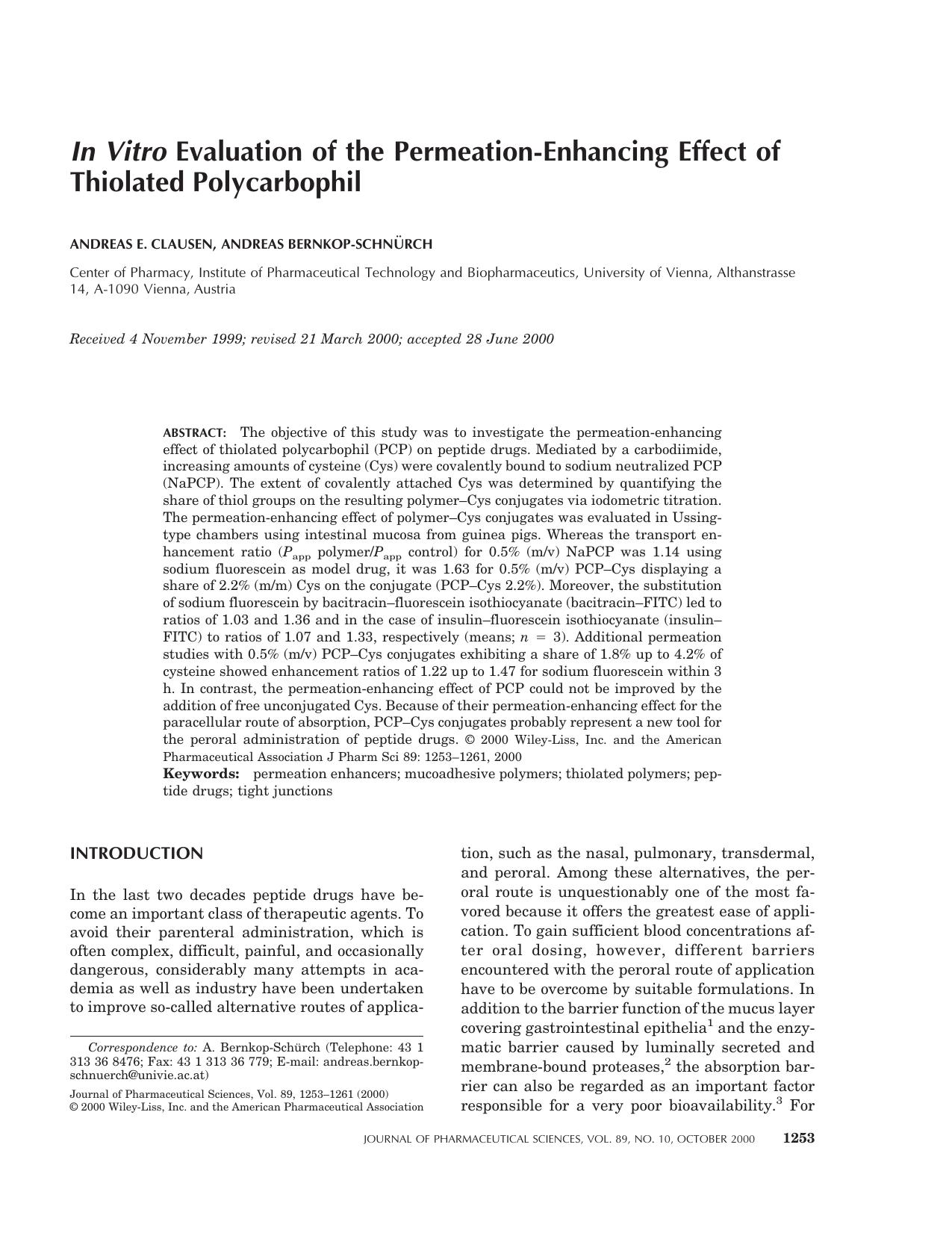 In vitro evaluation of the permeation-enhancing effect of thiolated polycarbophil by Unknown