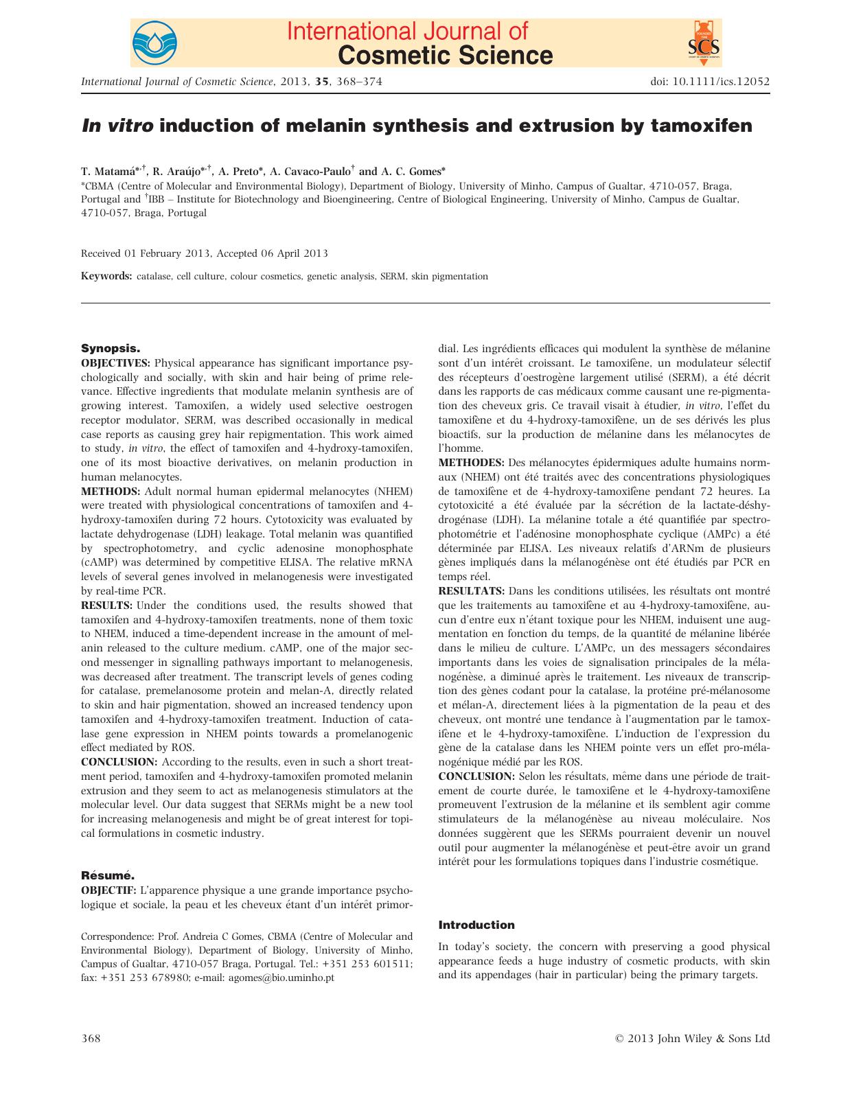 In vitro induction of melanin synthesis and extrusion by tamoxifen by Unknown