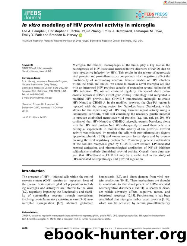 In vitro modeling of HIV proviral activity in microglia by Unknown