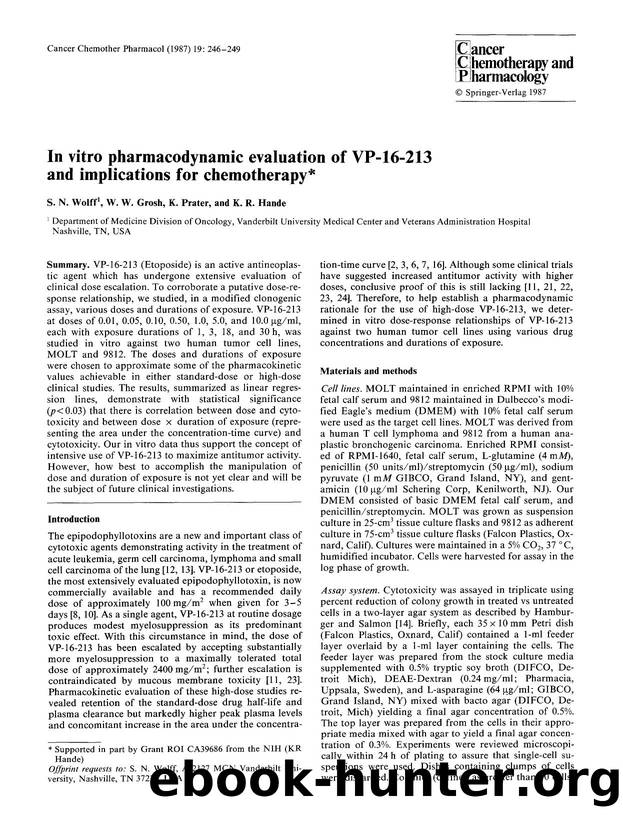 In vitro pharmacodynamic evaluation of VP-16-213 and implications for chemotherapy by Unknown